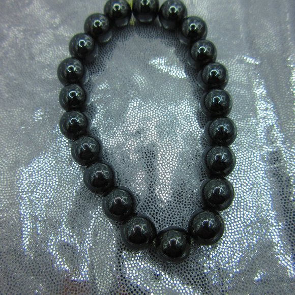 Hematite 10mm Round 7" Stretchy Gemstone Bracelet - Picture 2 of 3